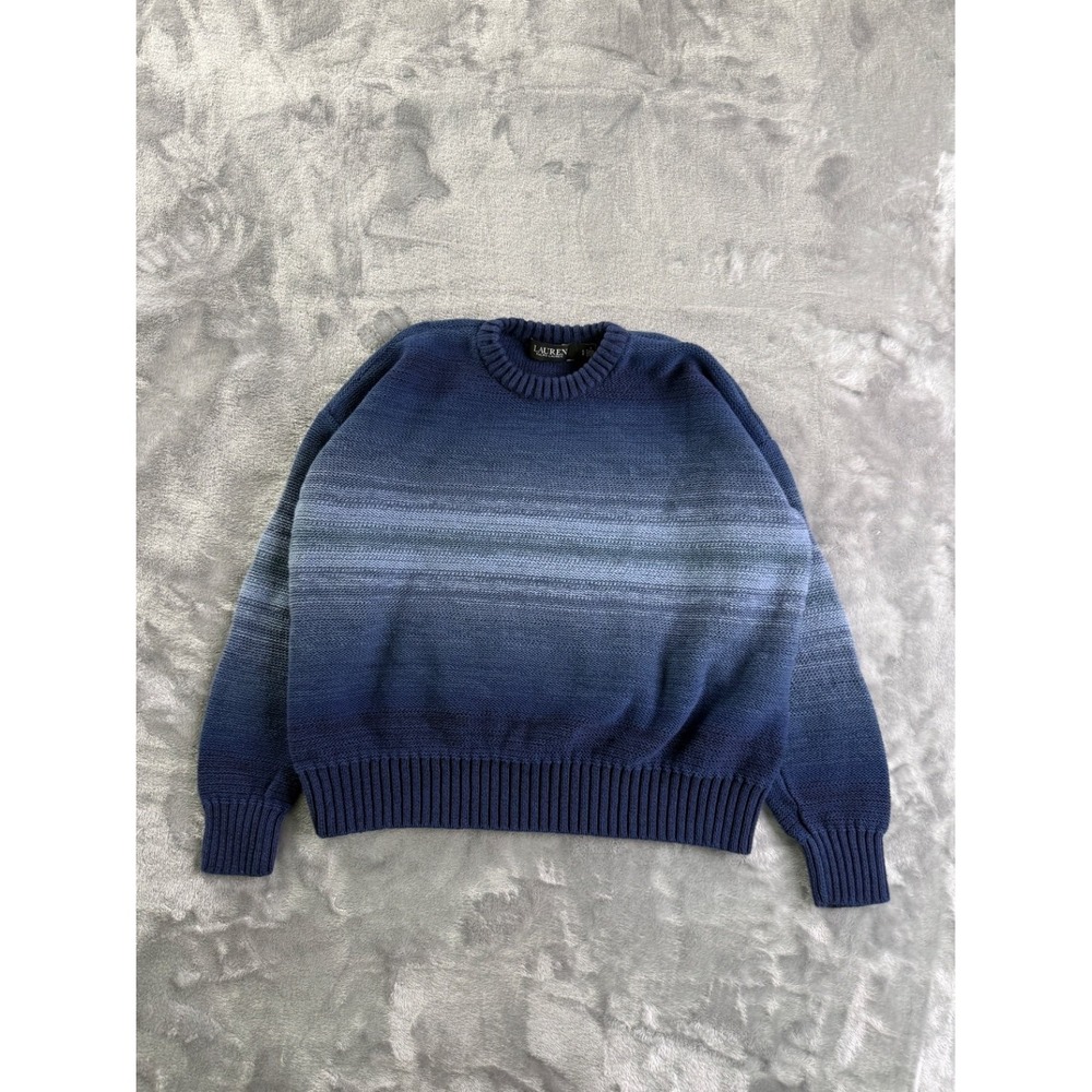Lauren Ralph Blue Ombre Knit Crewneck Sweater Women's Size SP Petite